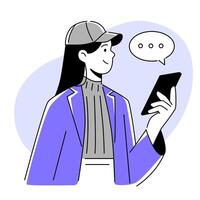 illustrazione di donna personaggio con Telefono vettore