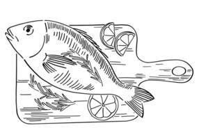 linea arte illustrazione di pesce pasto vettore