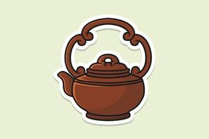 bellissimo Marrone tè bollitore etichetta design vettore illustrazione. cucina interno oggetto icona concetto. mattina tè teiera con chiuso coperchio etichetta design con ombra.