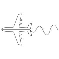 continuo singolo linea arte disegno di aereo icona vettore