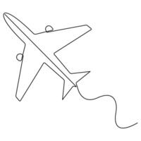 continuo singolo linea arte disegno di aereo icona vettore