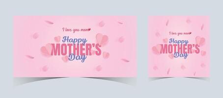 impostato di contento La madre di giorno ragnatela banner e inviare modelli. La madre di giorno saluto carta con 3d amore palloncini. contento mamma amore cartello con cuore e fiori. volante rosa carta cuori. mamma amore sfondo vettore