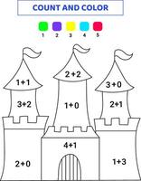 contare e colore carino castello. matematica gioco per bambini. scarabocchio illustrazione isolato su bianca sfondo. vettore