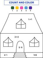 contare e colore carino Casa. matematica gioco per bambini. scarabocchio illustrazione isolato su bianca sfondo. vettore