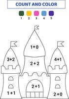 contare e colore carino castello. matematica gioco per bambini. scarabocchio illustrazione isolato su bianca sfondo. vettore