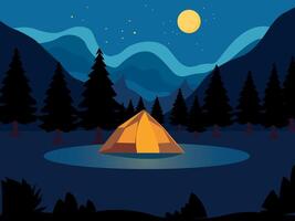 notte campeggio nel montagna paesaggio illustrazione vettore