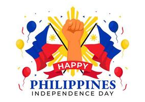Filippine indipendenza giorno vettore illustrazione su 12 giugno con agitando bandiera e nastro nel nazionale vacanza celebrazione piatto cartone animato sfondo