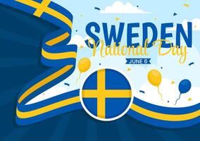 Svezia nazionale giorno vettore illustrazione su 6 giugno celebrazione con svedese bandiera e nastro nel vacanza celebrazione piatto cartone animato sfondo