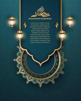 realistico Ramadan sfondo insieme a, lanterna, mandala. per striscione, saluto carta vettore