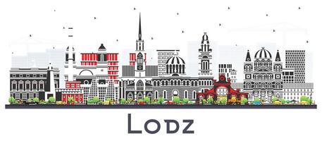 lodz Polonia città orizzonte con colore edifici isolato su bianca. lodz paesaggio urbano con punti di riferimento. attività commerciale viaggio e turismo concetto con storico architettura. vettore