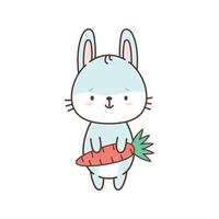 carino coniglietto Tenere un' carota. carino animali nel kawaii stile. disegni per bambini. isolato vettore illustrazione