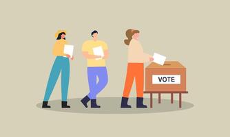votazione posto piatto vettore illustrazione. elettori persone getto schede elettorali mettendo documenti con votazione in