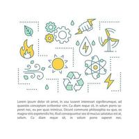 illustrazioni lineari del concetto di energia ecologica. tecnologia verde. energia alternativa. articolo, brochure, impaginazione di riviste. icone linea sottile con caselle di testo. potere pulito. disegno vettoriale isolato