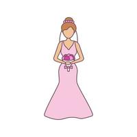 icona del colore della sposa. fidanzata. donna in abito da sposa e bouquet. atelier del matrimonio. illustrazione vettoriale isolato