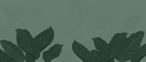 astratto fogliame botanico sfondo vettore. verde sfondo di tropicale impianti, foglia rami, foglie, linea arte. fogliame design per striscione, stampe, arredamento, parete arte, decorazione. vettore