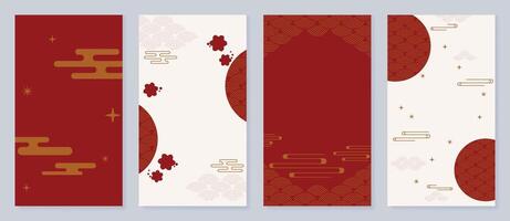 Cinese nuovo anno copertina sfondo vettore. lusso sfondo design con Cinese modello, nube, fiore, brillare. moderno orientale illustrazione per coperchio, striscione, sito web, sociale media. vettore