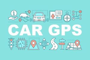 banner di concetti di parola sistema gps per auto. navigazione gps. Mappatura. ricerca del percorso. idea di tipografia scritta isolata con icone lineari. illustrazione di contorno vettoriale