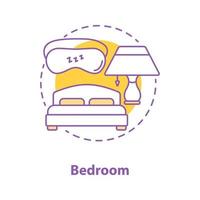 icona di concetto interno camera da letto. illustrazione di linea sottile idea di interior design. letto, maschera per dormire e lampada da tavolo. complementi d'arredo e mobili per la camera da letto. disegno vettoriale isolato contorno