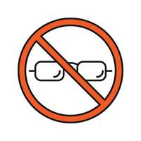 segno proibito con l'icona del colore degli occhiali. divieto di occhiali da sole. illustrazione vettoriale isolato