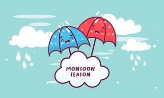 monsone stagione illustrazione con ombrelli vettore