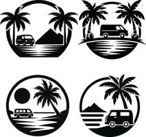 illustrazione di un' Noce di cocco albero logo design per un' furgone su il spiaggia vettore