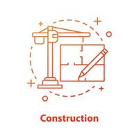 icona del concetto di industria delle costruzioni. illustrazione di linea sottile di idea di architettura. gru a torre, planimetria. sviluppo edilizio. disegno vettoriale isolato contorno