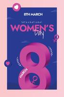 internazionale Da donna giorno, 8 ° marzo Da donna giorno celebrazione storia inviare nel buio viola colore con numero 8 icona nel rosa colore, ragazza simbolo e cuori icona . investire nel donne accelerare progresso. vettore