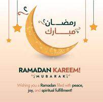 Ramadan kareem 2024. Ramadan mubarak bandiera inviare con mezzaluna Luna e sospeso stelle. Ramadan 2024 striscione, carta e sociale media inviare con leggero colore tema. Ramzan santo mese vettore