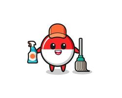 simpatico personaggio della bandiera dell'indonesia come mascotte dei servizi di pulizia vettore