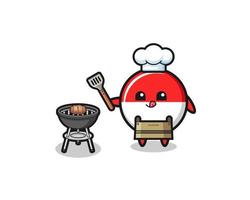 chef barbecue bandiera indonesia con una griglia vettore