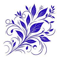 ai generato mano disegnare di bellissimo floreale ornamento blu le foglie. contorno fiore foglia vettore