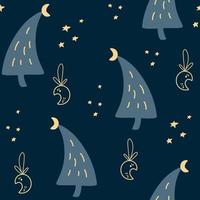 Reticolo senza giunte dell'albero di Natale. luna e stelle. illustrazione vettoriale per arredamento, tessile, carta da parati, stampa e design di capodanno.