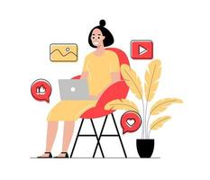 la giovane donna lavora online con il computer portatile a casa illustrazione vettoriale