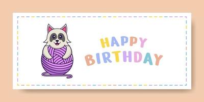 banner di buon compleanno con simpatico personaggio dei cartoni animati di cane. illustrazione vettoriale