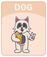 flashcard alfabeto con simpatico personaggio dei cartoni animati di cane. vettore