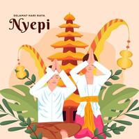 nyepi bali giorno di silenzio illustrazione con Due persone preghiere vettore