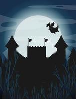 castello di sagoma con sfondo di luna piena vettore