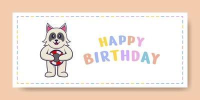 banner di buon compleanno con simpatico personaggio dei cartoni animati di cane. illustrazione vettoriale