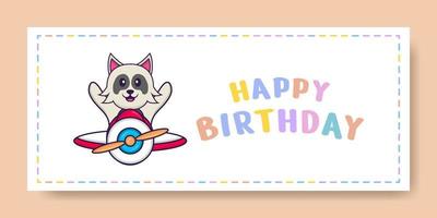 banner di buon compleanno con simpatico personaggio dei cartoni animati di cane. illustrazione vettoriale