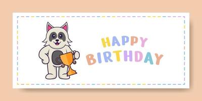 banner di buon compleanno con simpatico personaggio dei cartoni animati di cane. illustrazione vettoriale