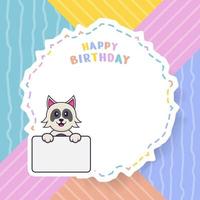 biglietto di auguri di buon compleanno con simpatico personaggio dei cartoni animati di cane. illustrazione vettoriale