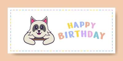 banner di buon compleanno con simpatico personaggio dei cartoni animati di cane. illustrazione vettoriale