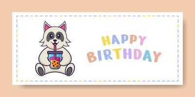 banner di buon compleanno con simpatico personaggio dei cartoni animati di cane. illustrazione vettoriale