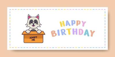 banner di buon compleanno con simpatico personaggio dei cartoni animati di cane. illustrazione vettoriale