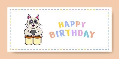 banner di buon compleanno con simpatico personaggio dei cartoni animati di cane. illustrazione vettoriale