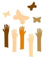 mondo zero discriminazione giorno è marzo 1 ° per creare giustizia, con un' tema di farfalle e mani adatto per manifesti vettore