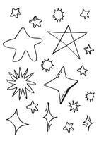 set di stelle disegnate a mano. raccolta di scarabocchi di stelle su sfondo bianco. vettore