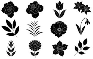 collezione di silhouette fiore e foglia elementi vettore