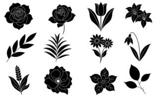 collezione di silhouette fiore e foglia elementi vettore