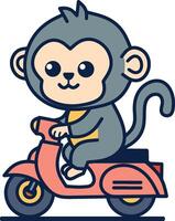 scimmia equitazione scooter cartone animato vettore